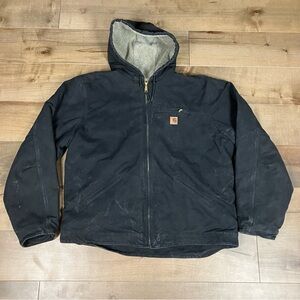 Carhartt Men’s Size 2XL Black Duck Canvas Fleece Lined Jacket With Hood